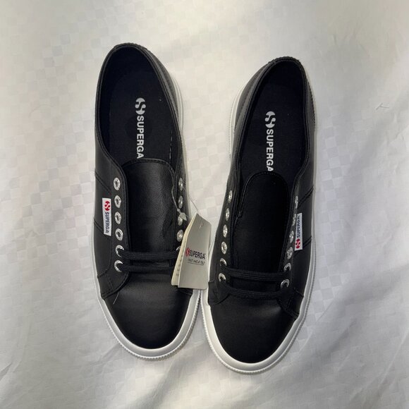 NEW! Unisex Superga Black Nappa Leather Sneakers - Picture 4 of 13